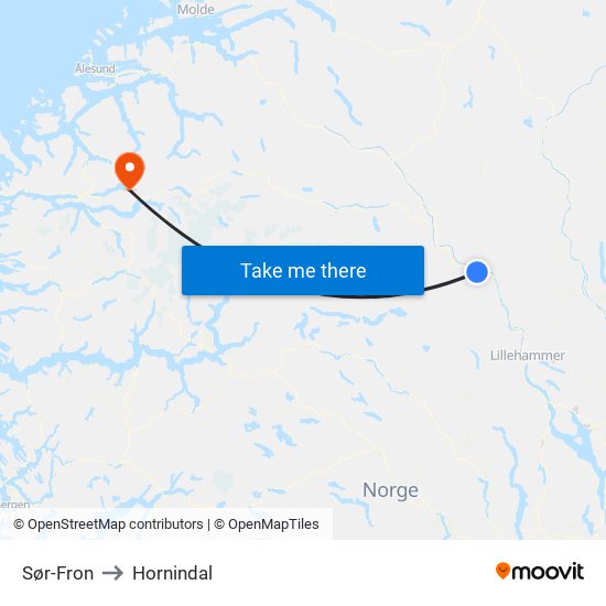 Sør-Fron to Hornindal map