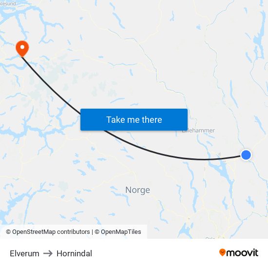 Elverum to Hornindal map