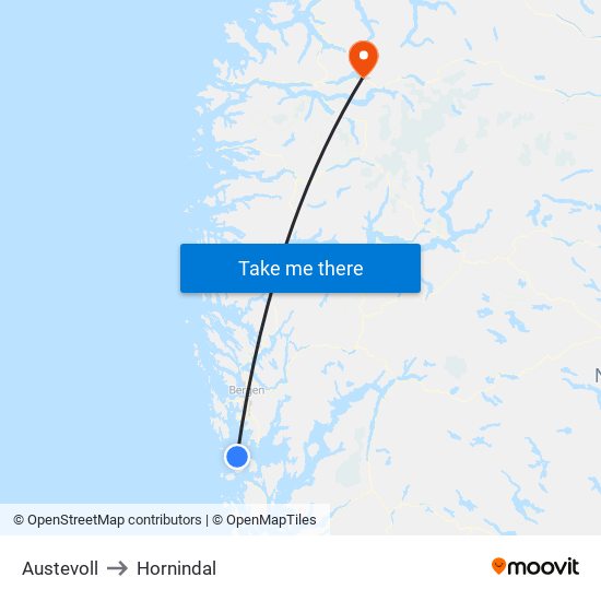 Austevoll to Hornindal map