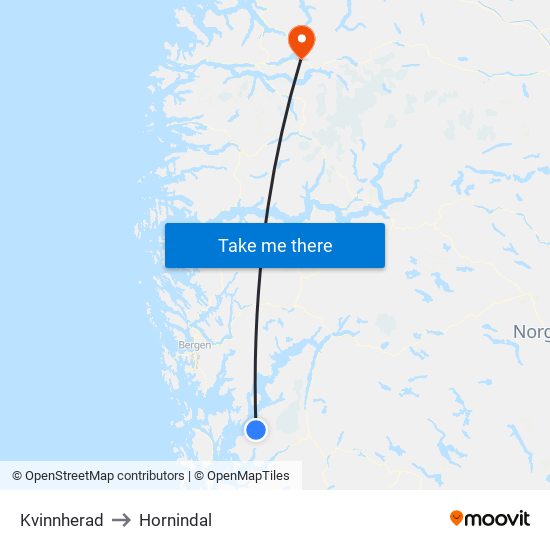 Kvinnherad to Hornindal map