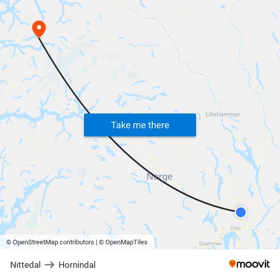 Nittedal to Hornindal map