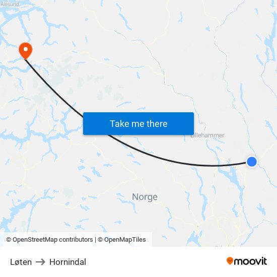 Løten to Hornindal map