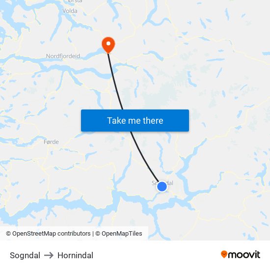 Sogndal to Hornindal map