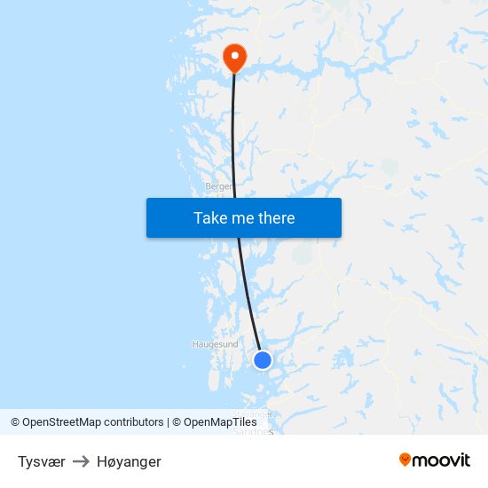 Tysvær to Høyanger map