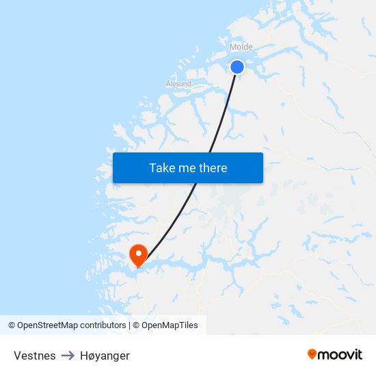 Vestnes to Høyanger map