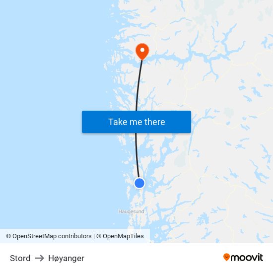 Stord to Høyanger map