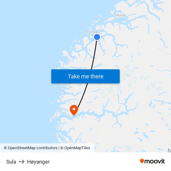 Sula to Høyanger map