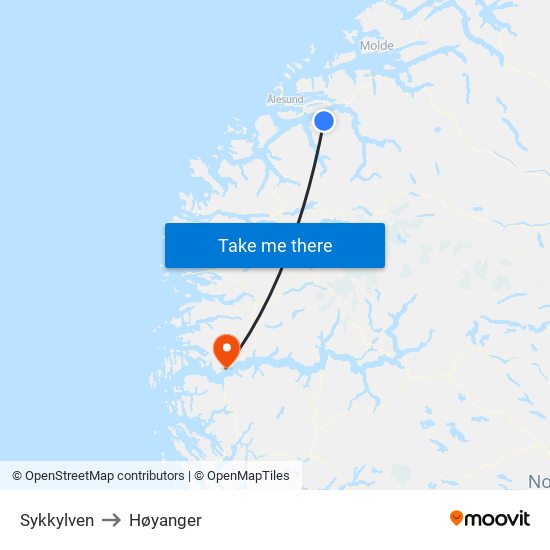 Sykkylven to Høyanger map