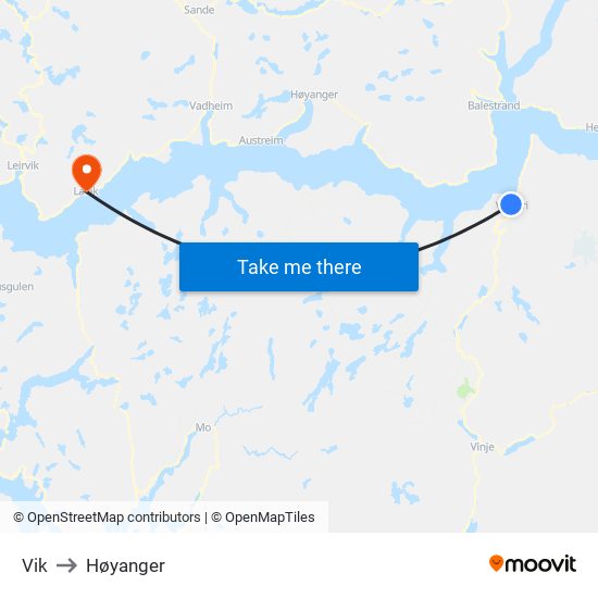 Vik to Høyanger map