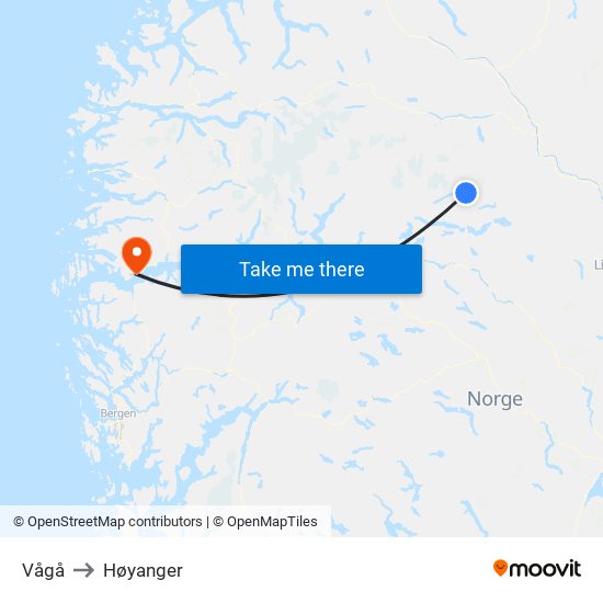 Vågå to Høyanger map