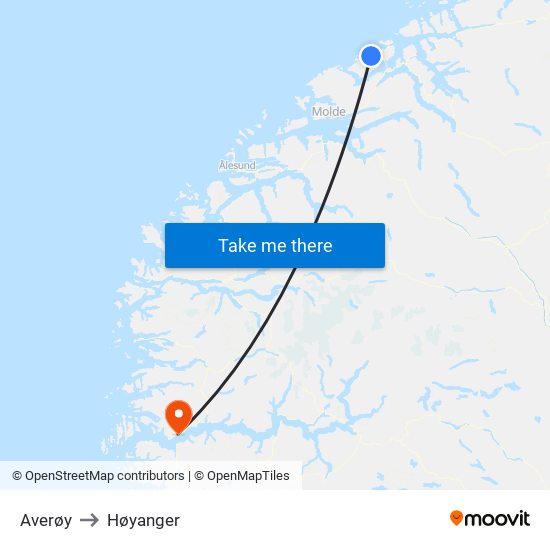 Averøy to Høyanger map