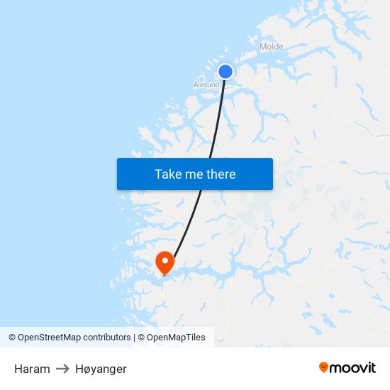 Haram to Høyanger map