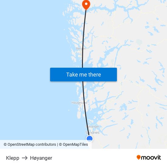 Klepp to Høyanger map