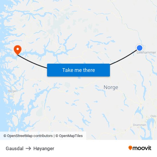 Gausdal to Høyanger map