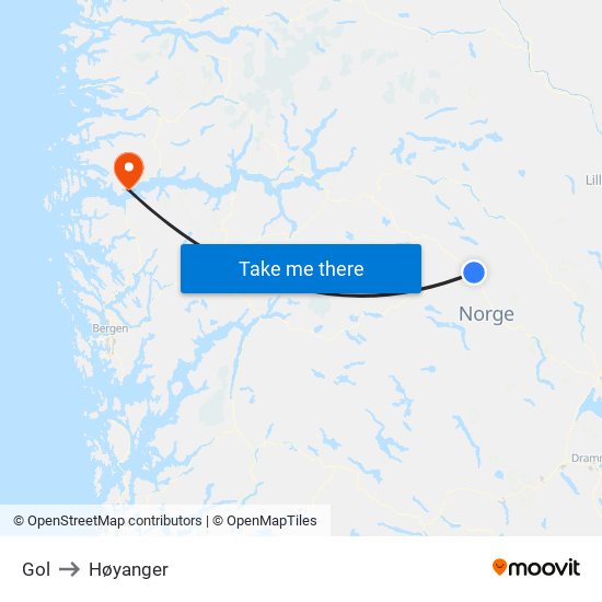 Gol to Høyanger map