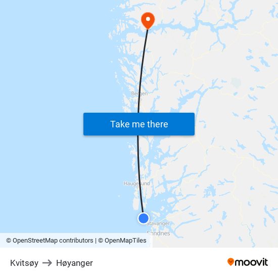 Kvitsøy to Høyanger map