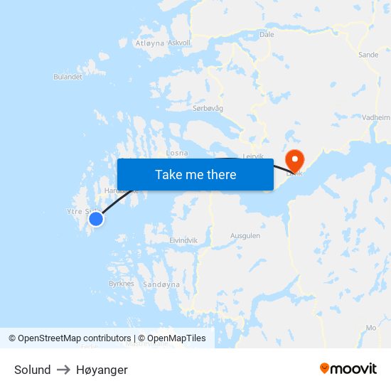 Solund to Høyanger map