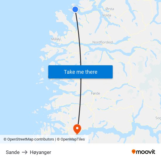 Sande to Høyanger map