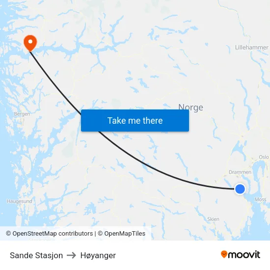 Sande Stasjon to Høyanger map