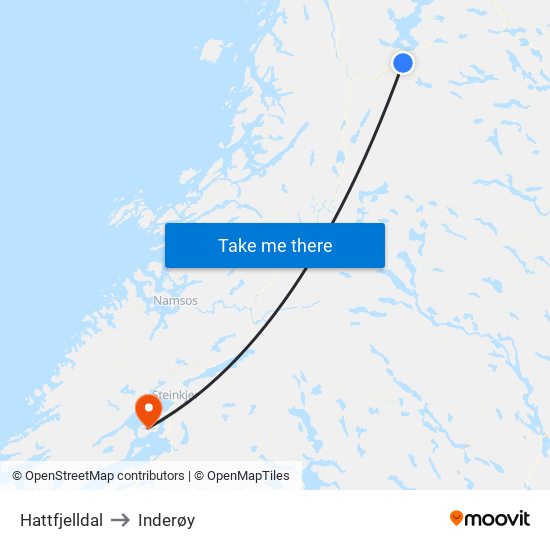 Hattfjelldal to Inderøy map