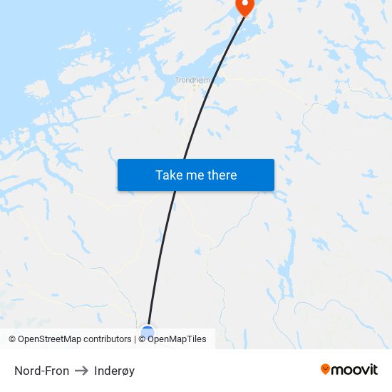 Nord-Fron to Inderøy map