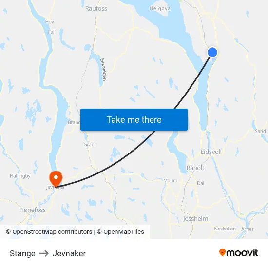 Stange to Jevnaker map