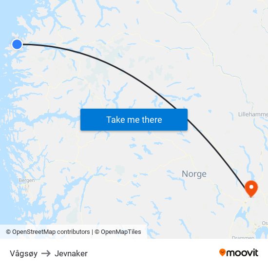 Vågsøy to Jevnaker map