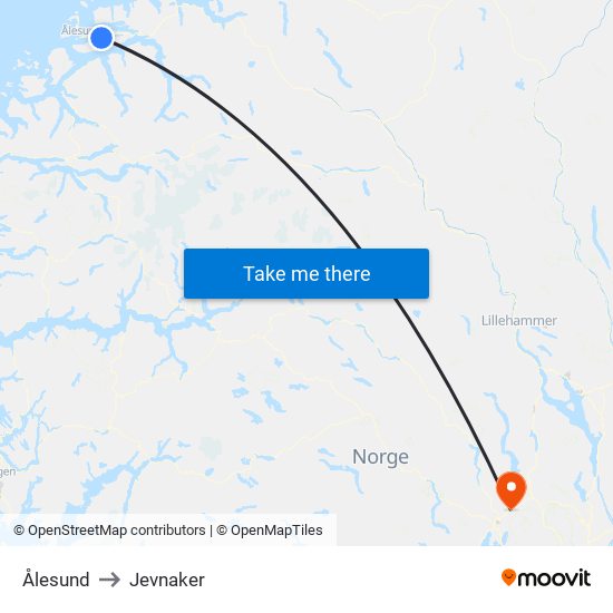 Ålesund to Jevnaker map