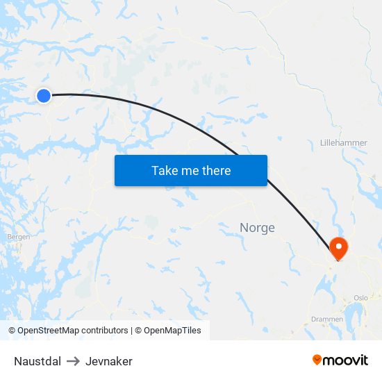 Naustdal to Jevnaker map