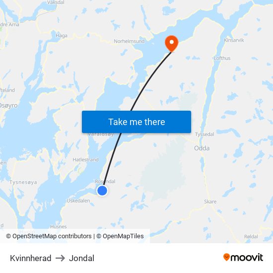 Kvinnherad to Jondal map