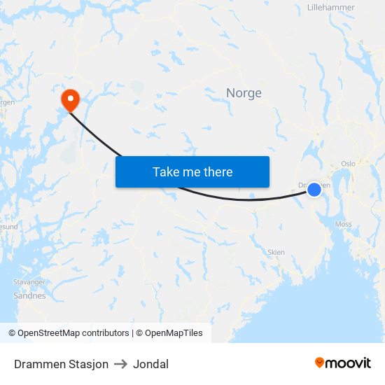 Drammen Stasjon to Jondal map