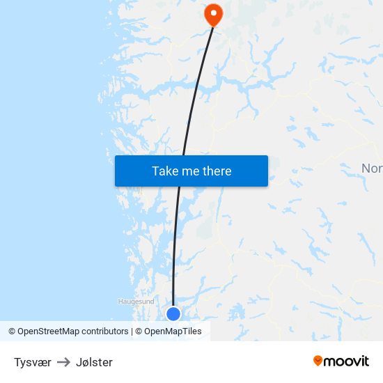 Tysvær to Jølster map