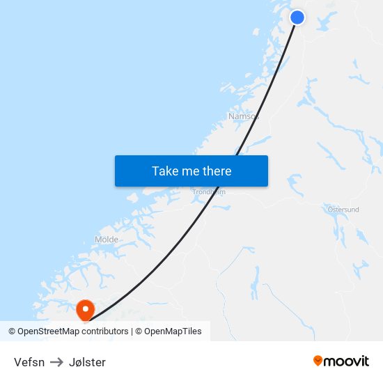 Vefsn to Jølster map