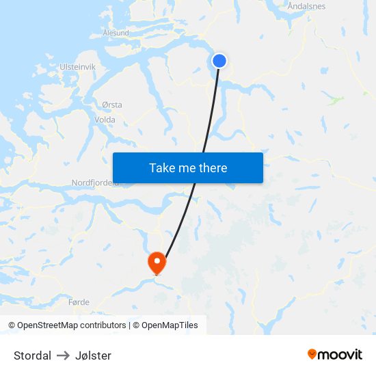 Stordal to Jølster map