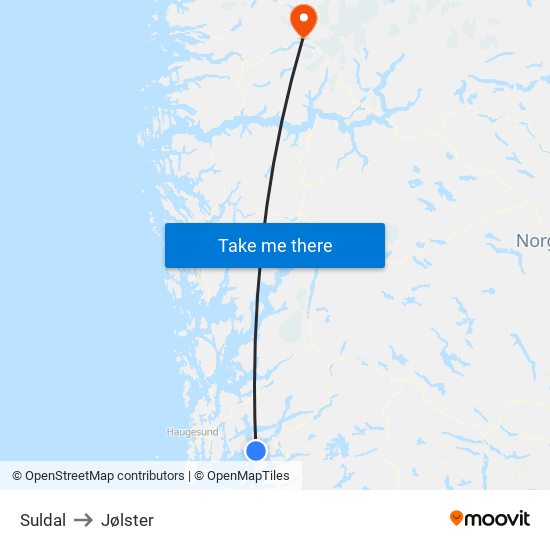 Suldal to Jølster map