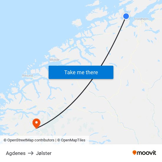 Agdenes to Jølster map