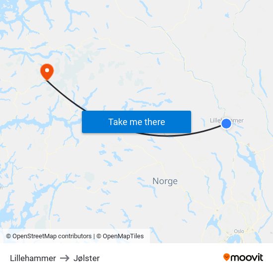 Lillehammer to Jølster map