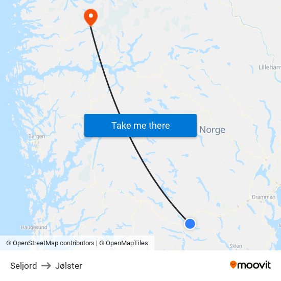 Seljord to Jølster map