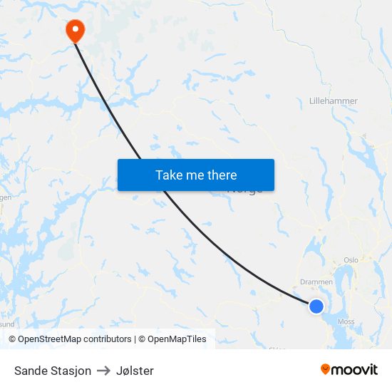 Sande Stasjon to Jølster map