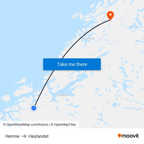 Hemne to Høylandet map