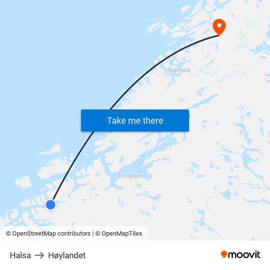 Halsa to Høylandet map