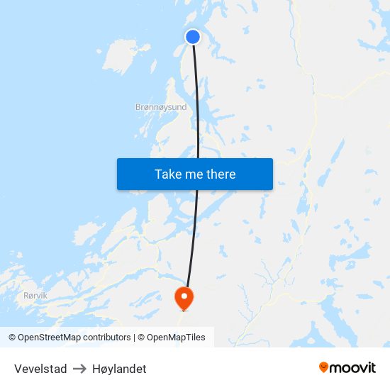 Vevelstad to Høylandet map
