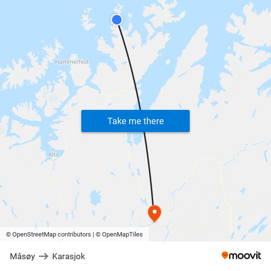 Måsøy to Karasjok map