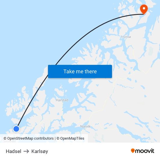 Hadsel to Karlsøy map