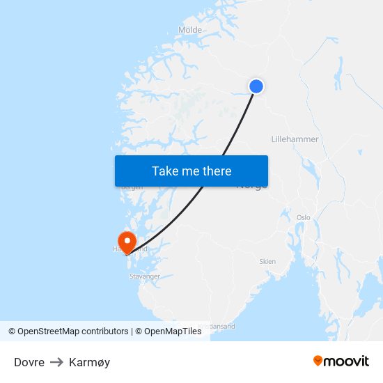 Dovre to Karmøy map