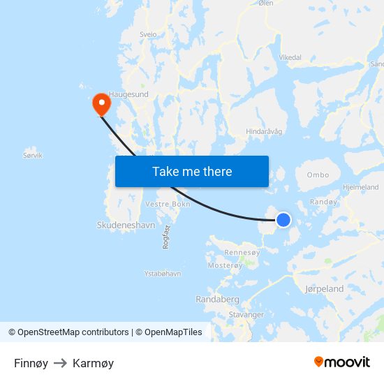 Finnøy to Karmøy map