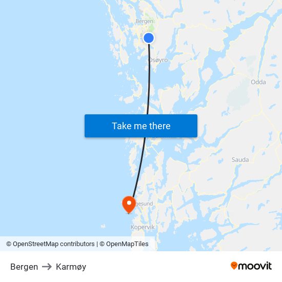 Bergen to Karmøy map