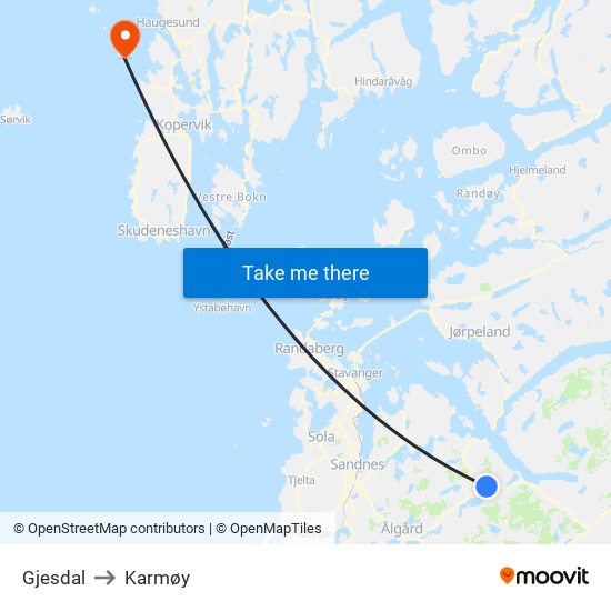 Gjesdal to Karmøy map