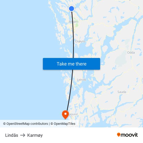 Lindås to Karmøy map