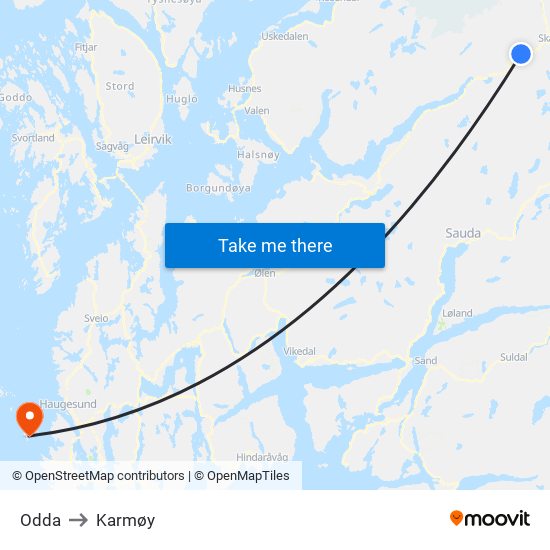 Odda to Karmøy map